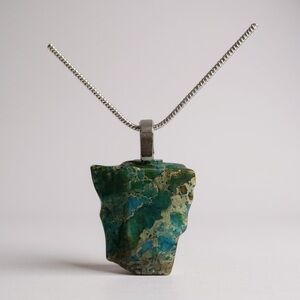 Imperial Jasper Stone Pendant Necklace Silver Chain Boho Jewelry